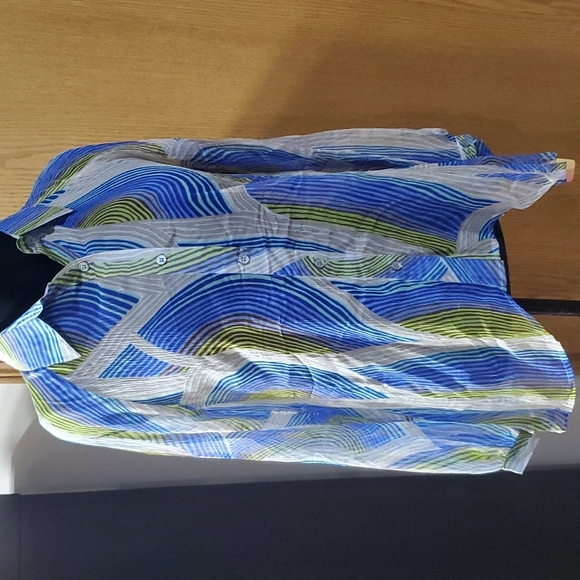 2OH silk blue green sheer color wave asymmetric long sleeve shirt - Picture 1 of 7